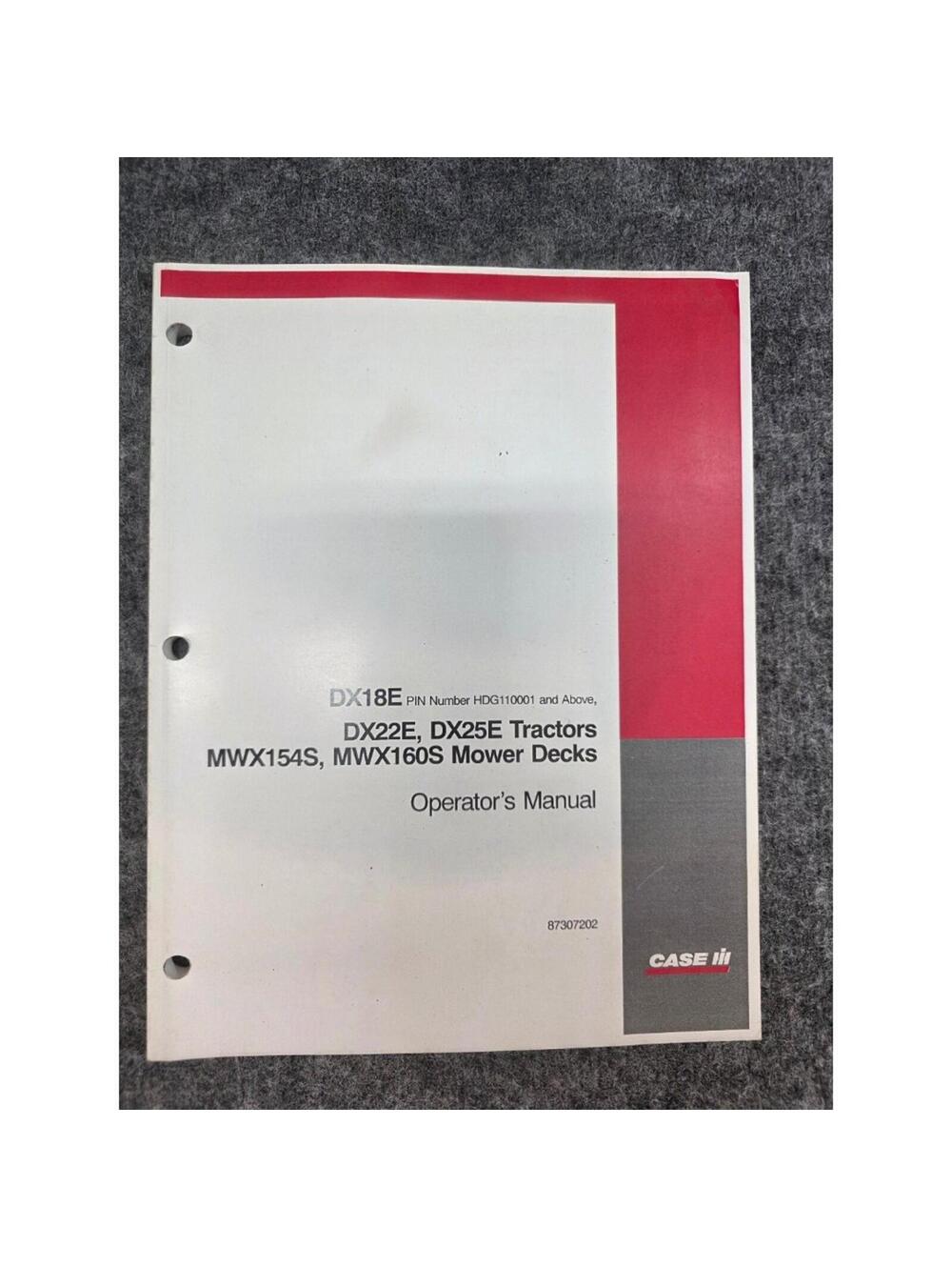 Case DX18E DX22E DX25E Tractors MWX154S MWX160S Mower Decks Manual